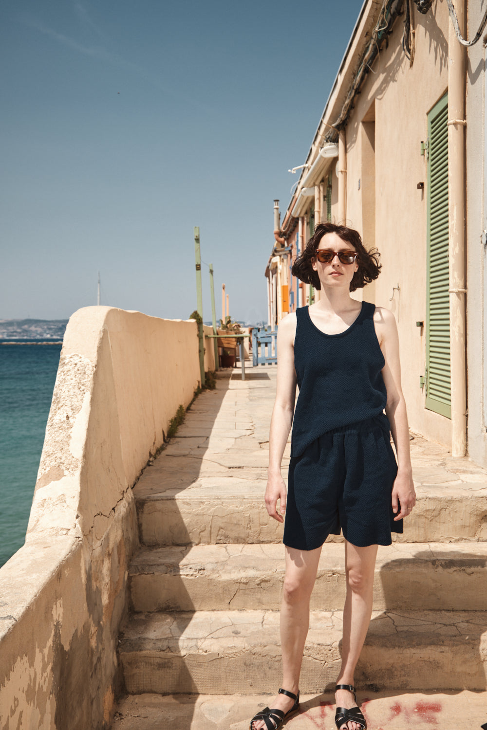 BILLIE Knitted Shorts in Organic Cotton - Navy Blue