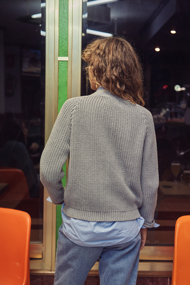 ANNA Cardigan in Pearl Grey Organic Cotton - L'Envers