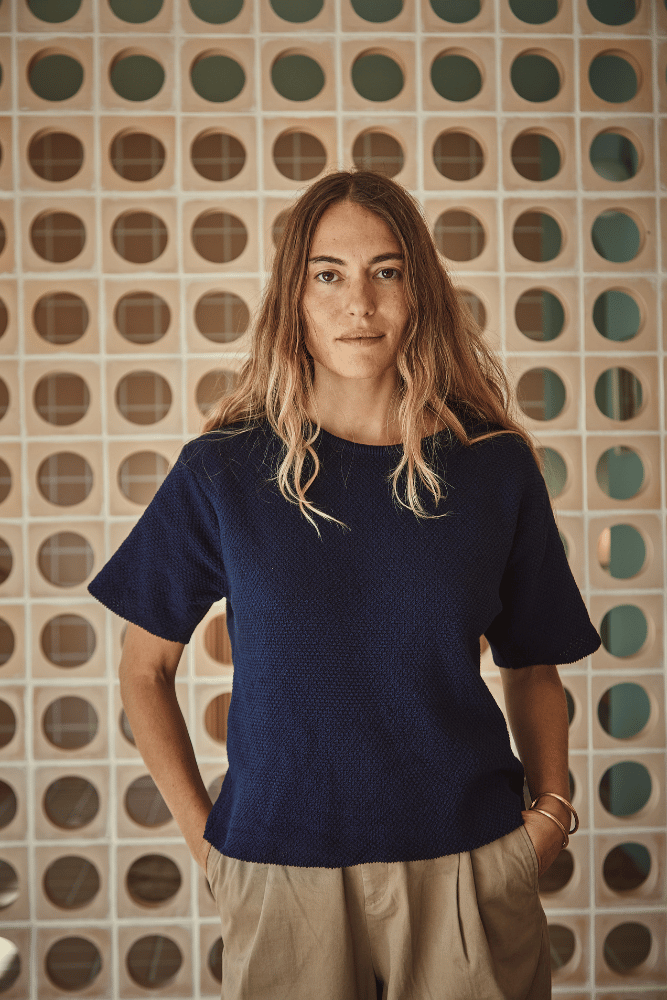 LÉA Short-Sleeve Tee in Navy Blue Organic Cotton - L'Envers