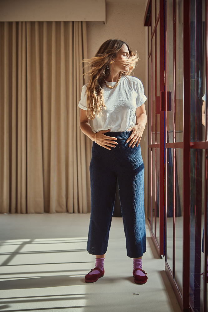 LOUISA Cropped Pants in Organic Cotton - Navy - L'Envers