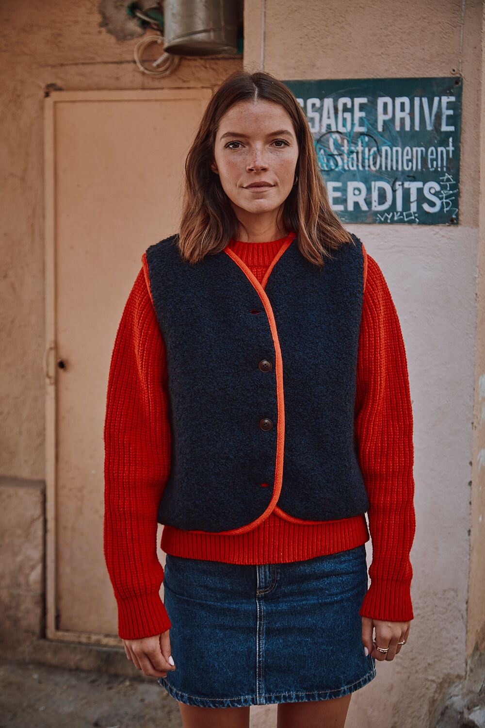 LUCE Shepherd's Vest in Curly Alpaca - Navy