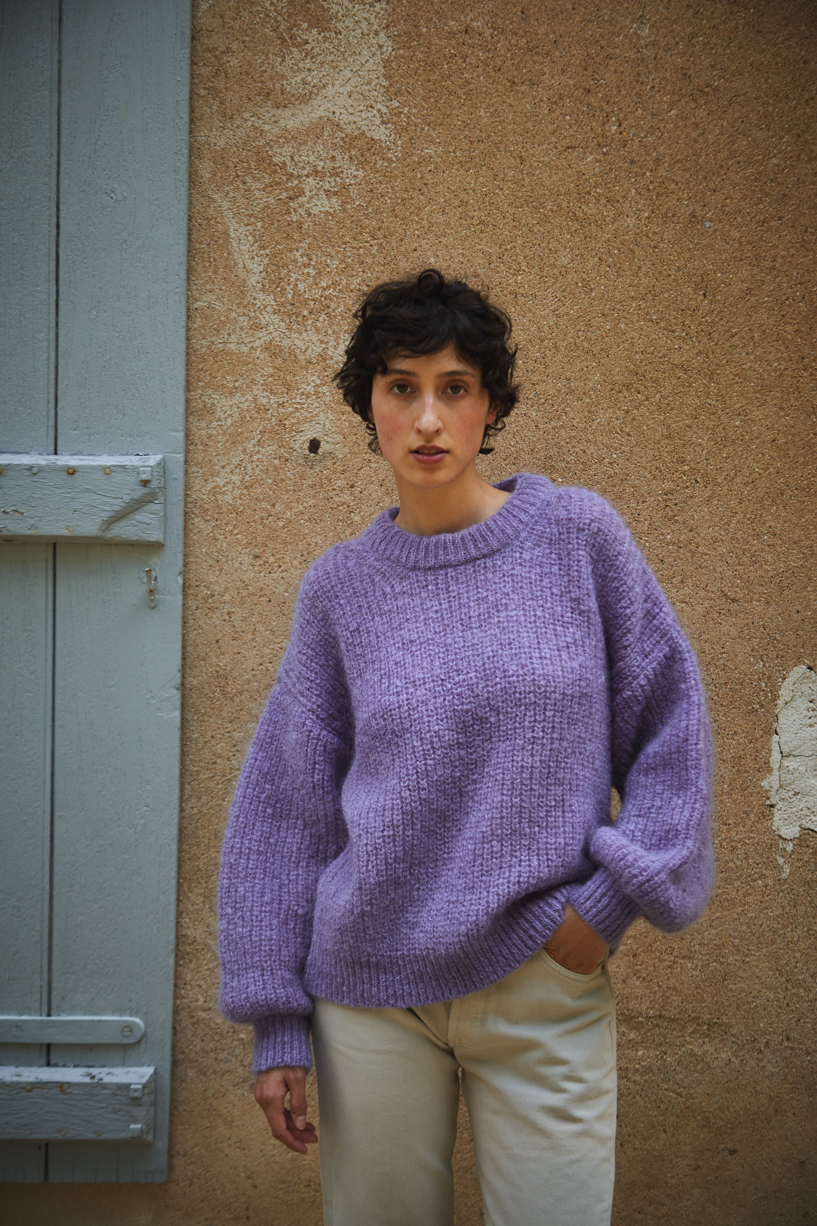 LUCIE Sweater - 100% Cruelty Free Merino mohair Wool in lilac purple - Spanish Merino Wool sweater - L'Envers