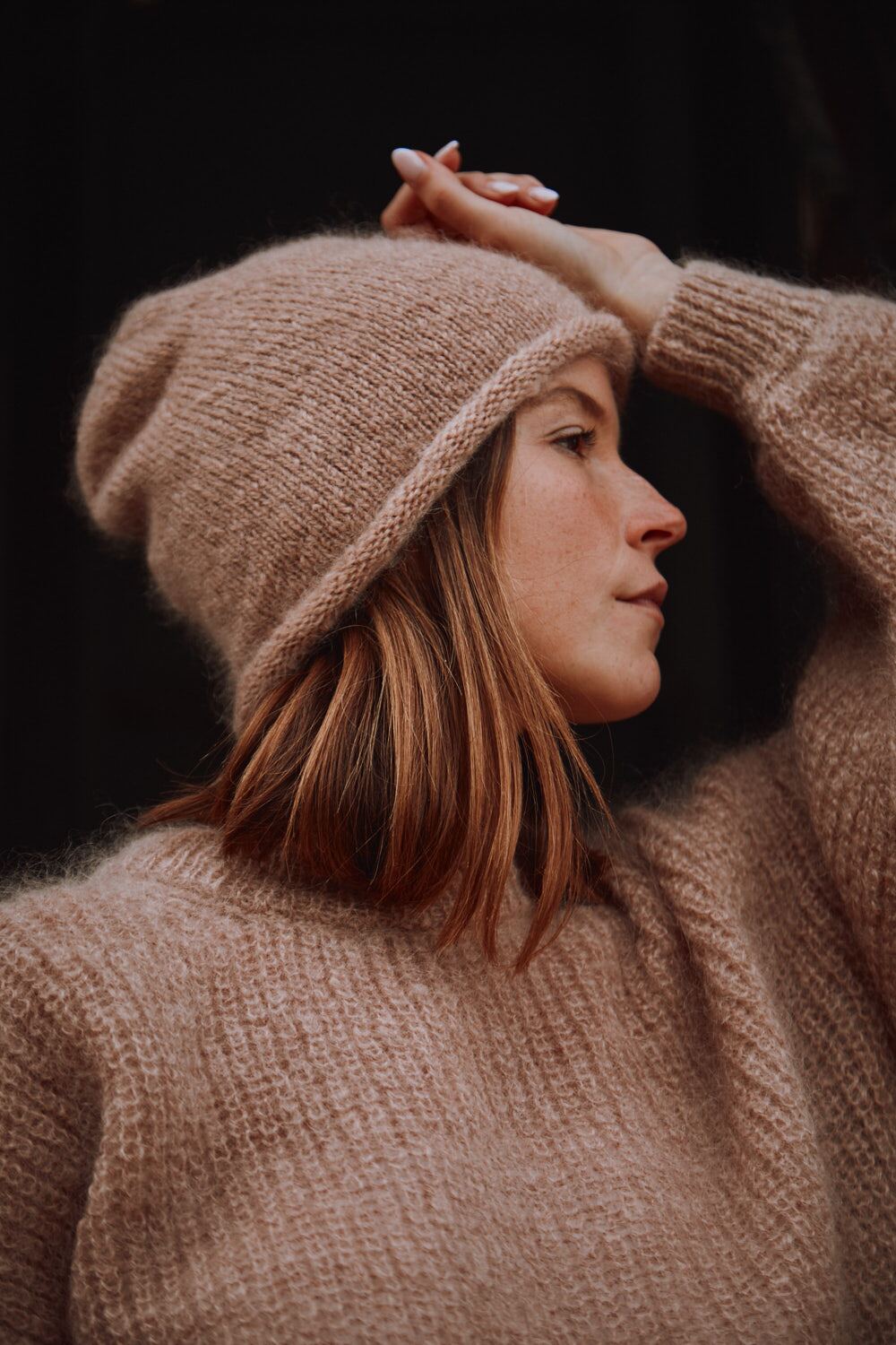 MARION Roll-Up Beanie in Mohair Wool - Light Pink