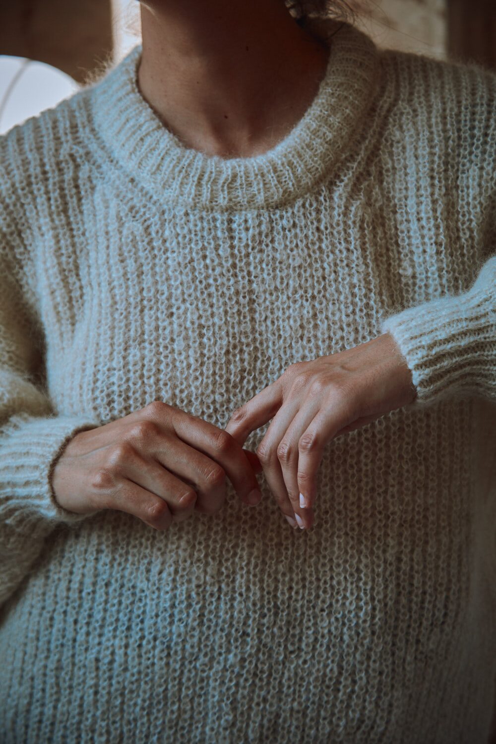 LUCIE Batwing Sweater in Mohair Wool - Off-White, 100% cruelty- free and sustainable knitwear - L'envers