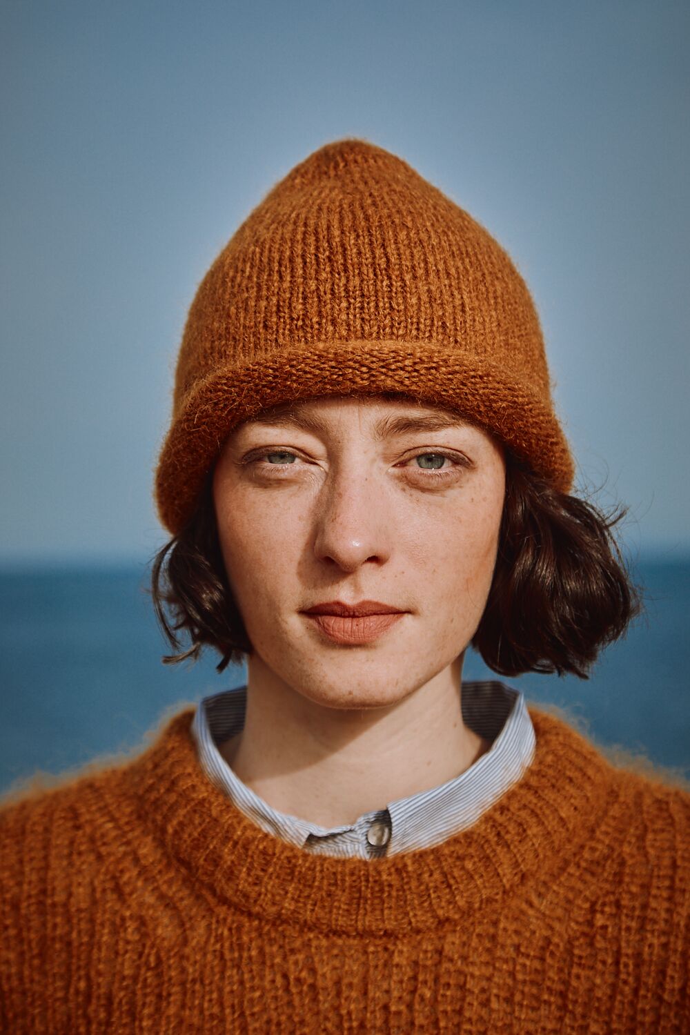 MARION Roll-Up Beanie in Mohair Wool - Amber