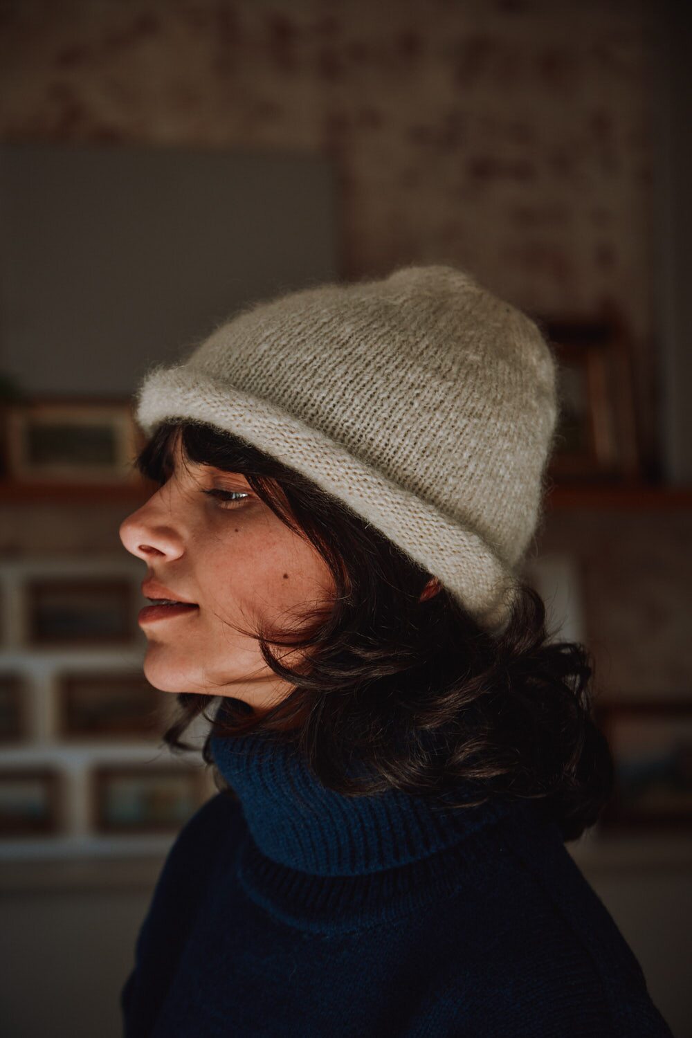 MARION Roll-Up Beanie in Mohair Wool - Off-White