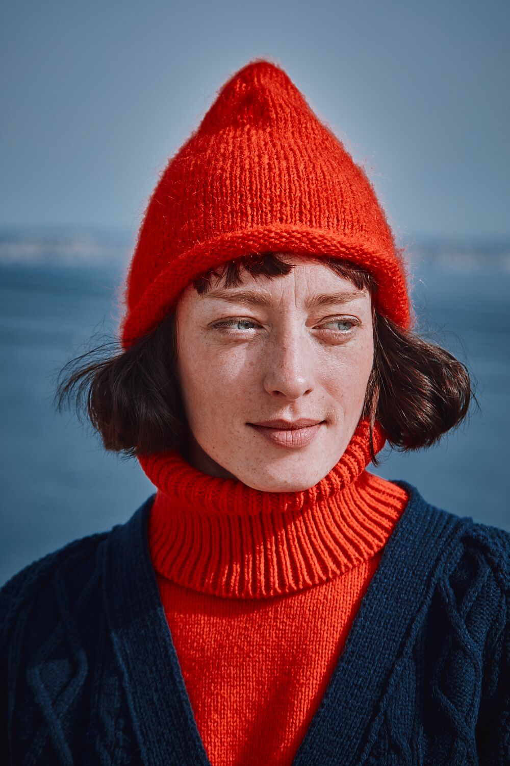 MARION Roll-Up Beanie in Mohair Wool - Red