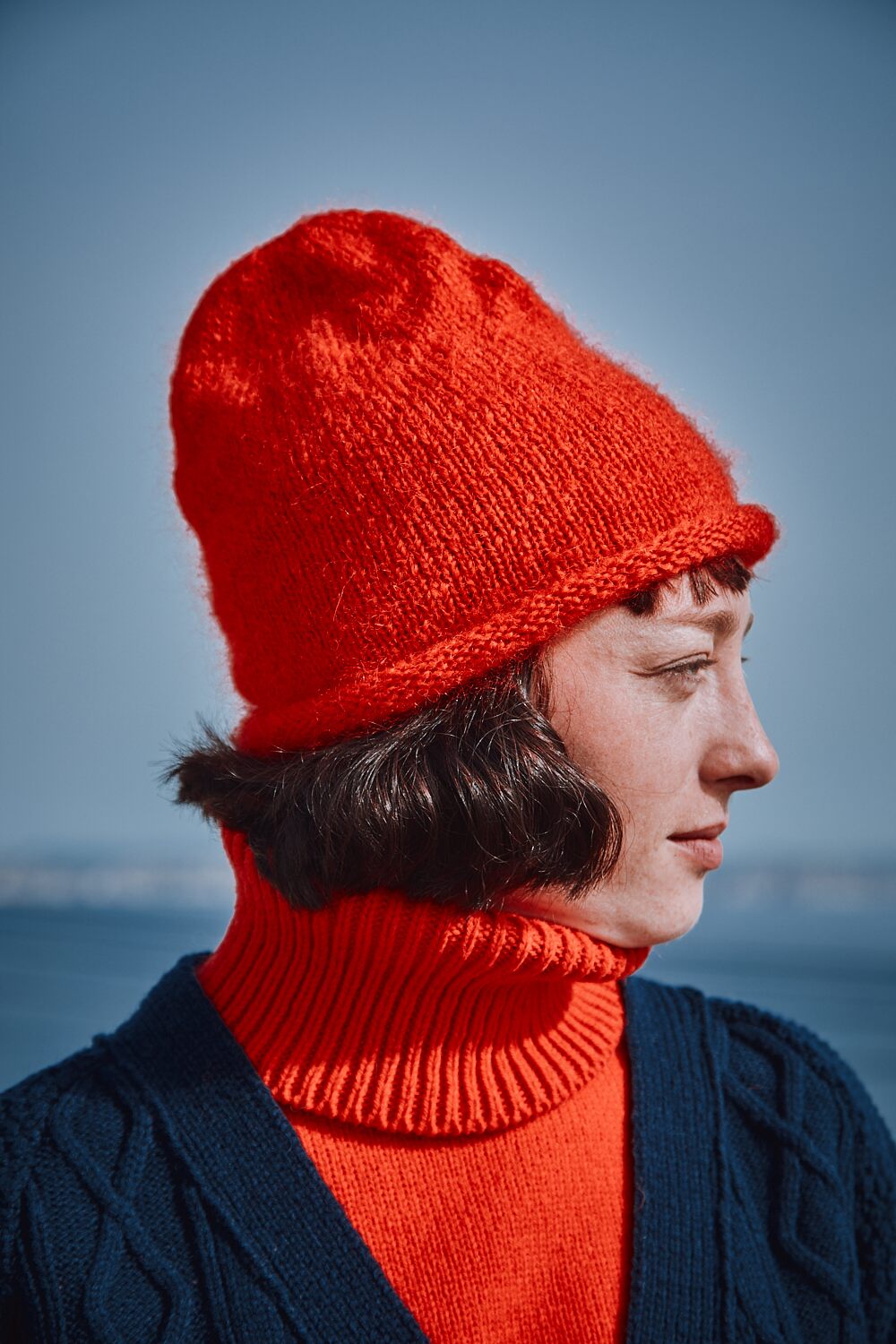 MARION Roll-Up Beanie in Mohair Wool - Red