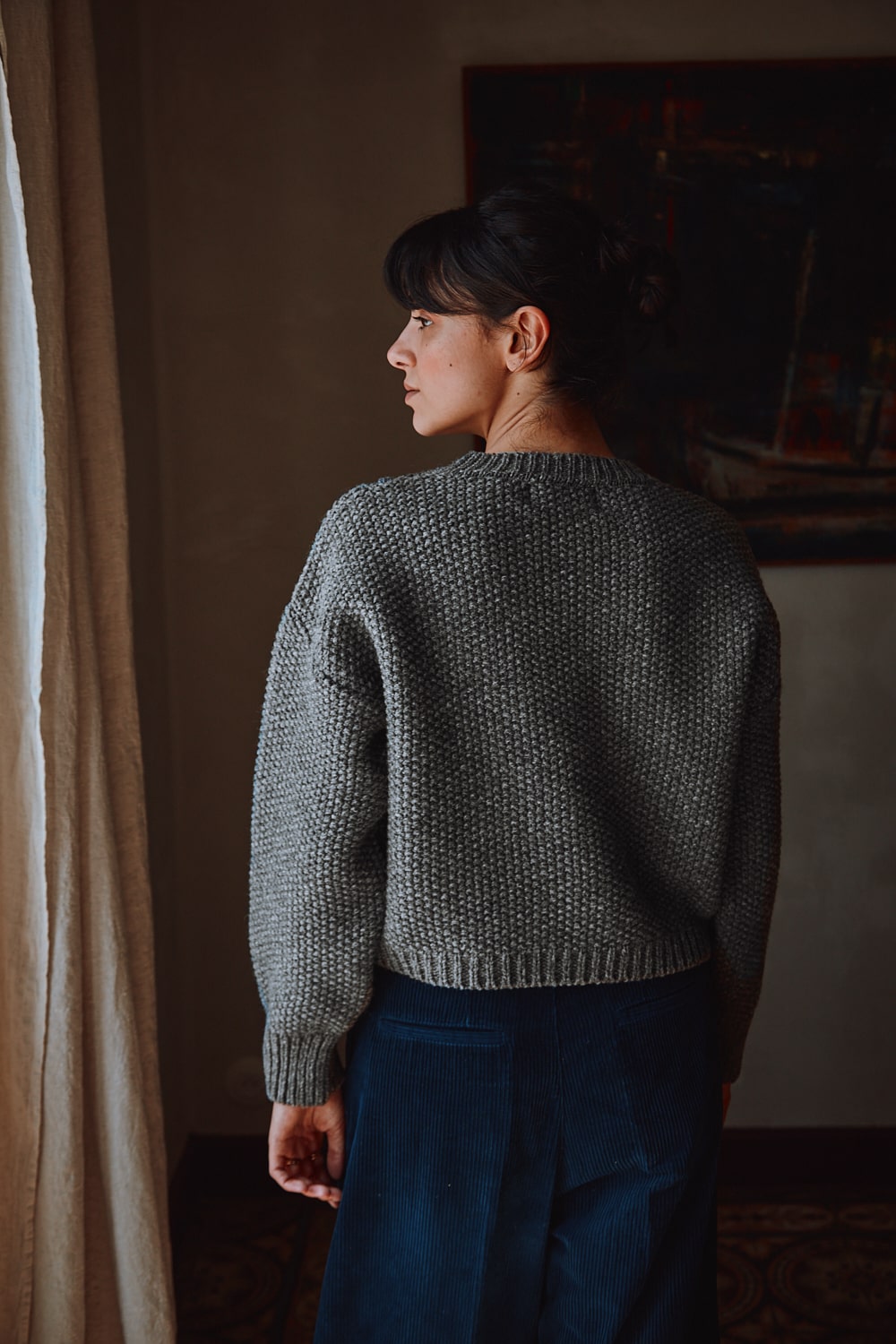 PAOLA Irish Cable Sweater in Merino Wool - Ash Grey - 100% cruelty- free and sustainable knitwear - L'envers 