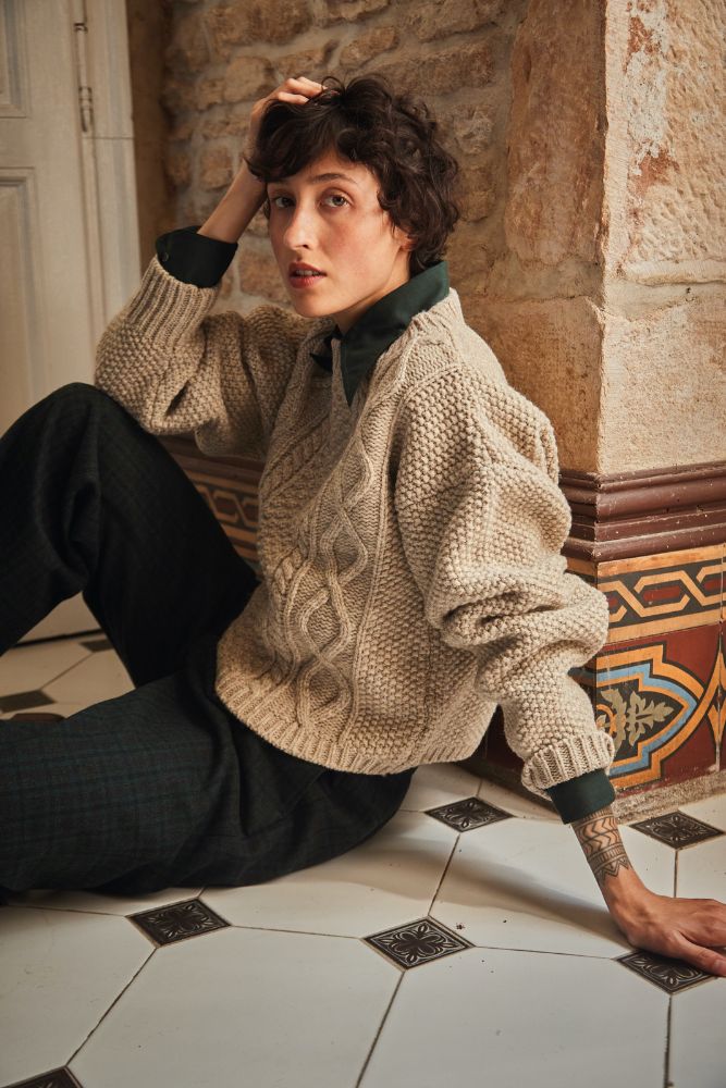 PAOLA Irish Cable Sweater in beige - 100% Cruelty Free Merino Wool - L'Envers