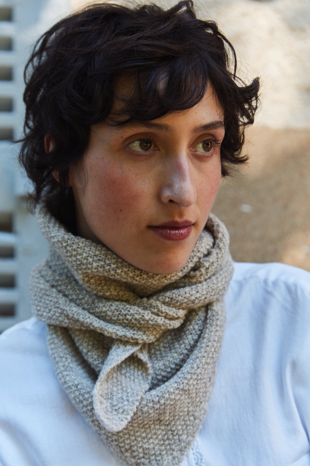 HORTENSE Bandana in Merino Wool - Beige, 100% sustainable knitwear - L'envers