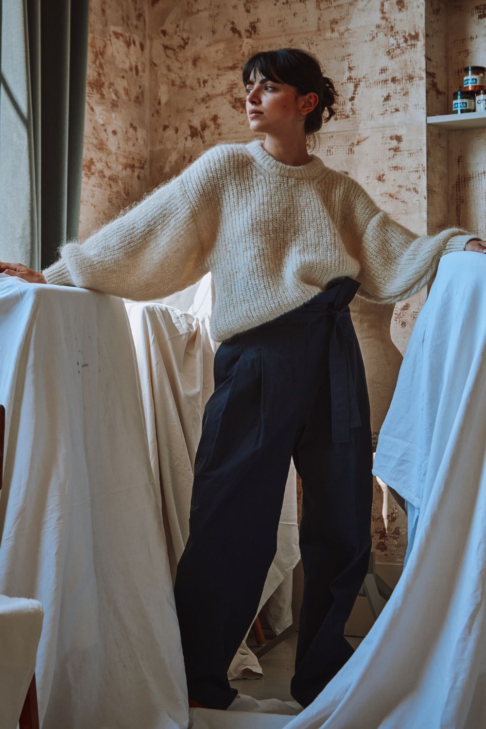 LUCIE Batwing Sweater in Mohair Wool - Off-White, 100% cruelty- free and sustainable knitwear - L'envers