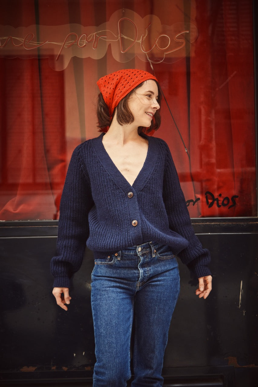 ANNA V-Neck Cardigan in Merino Wool - Navy