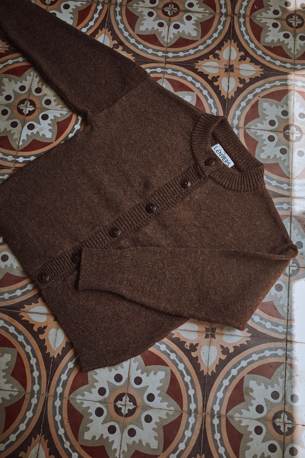 SANDRA Funnel-Neck Cardigan in Merino Wool - Chocolate