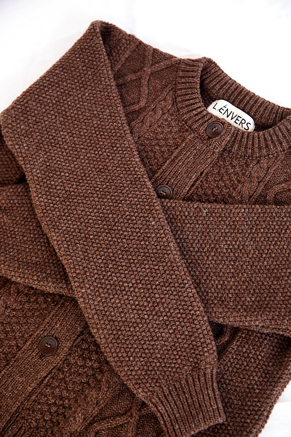 SONIA Cable Cardigan in Merino Wool - Chocolate