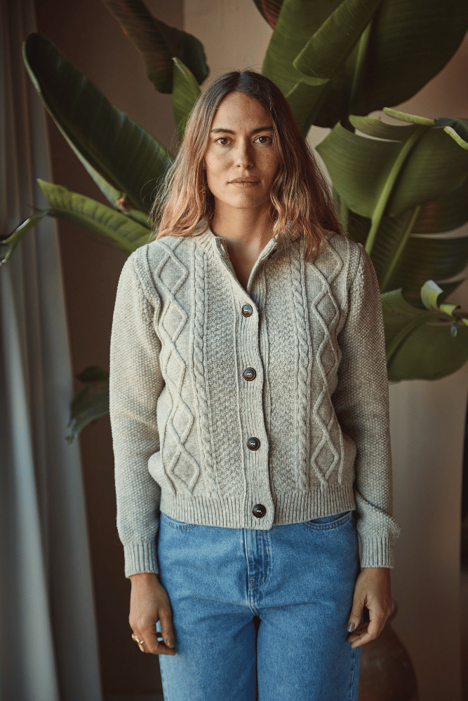 SONIA Cable Cardigan in Merino Wool Beige