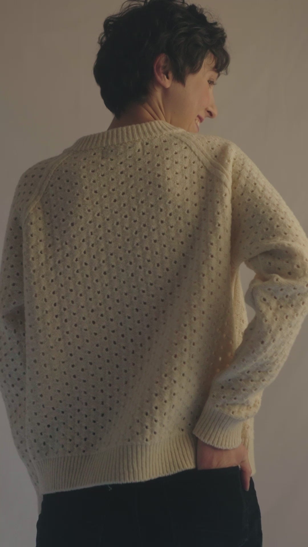 FLORENCE Open-Weave Sweater in Merino Wool - Off-White