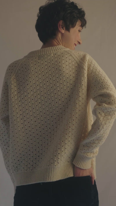 FLORENCE Open-Weave Sweater in Merino Wool - Off-White