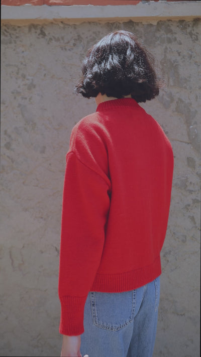  SANDRA Funnel-Neck Cardigan in Merino Wool - Red - 100% cruelty- free and sustainable knitwear - L'envers 