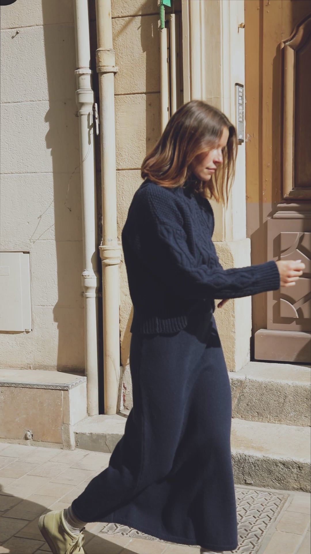 AUGUSTINE Flare Skirt in Merino Wool - Navy - 100% sustainable knitwear - Spanish Merino Wool Cardigan - L'Envers