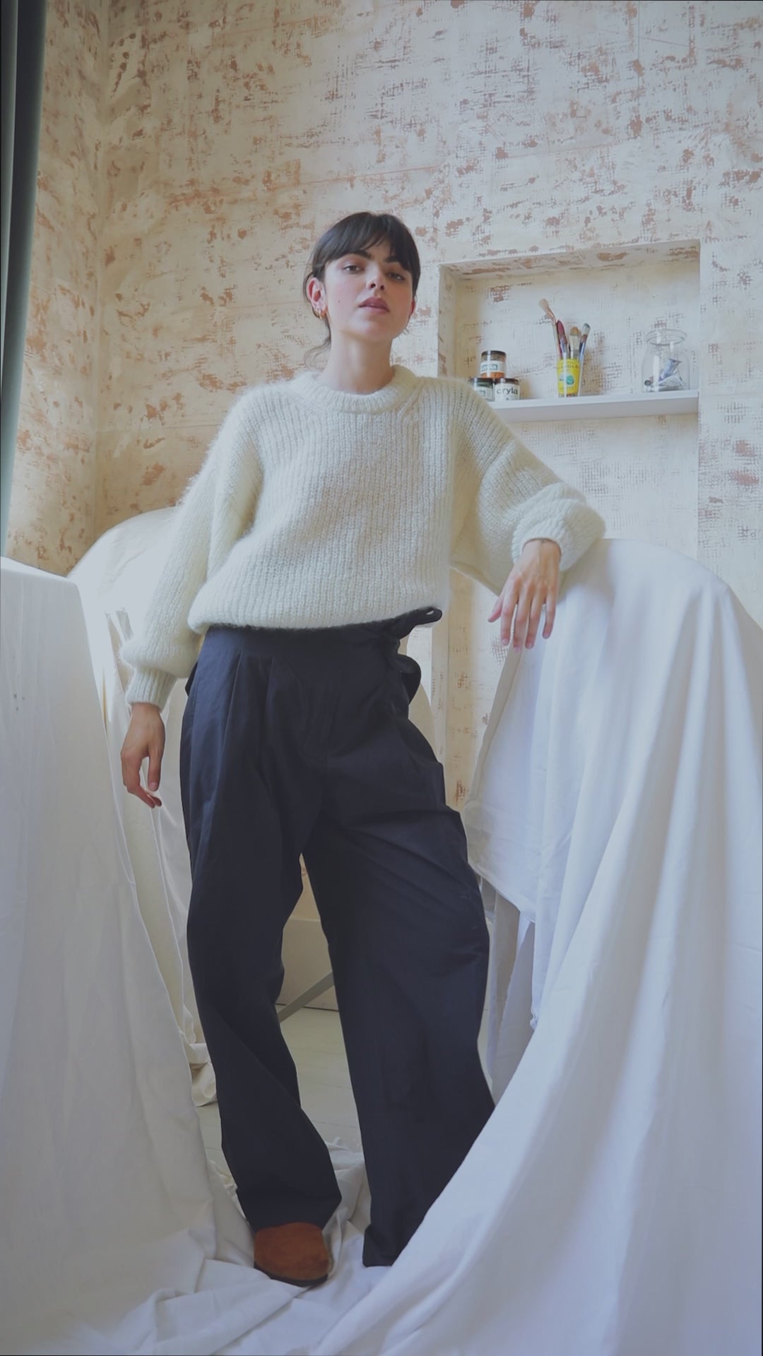 LUCIE Batwing Sweater in Mohair Wool - Off-White, 100% cruelty- free and sustainable knitwear - L'envers