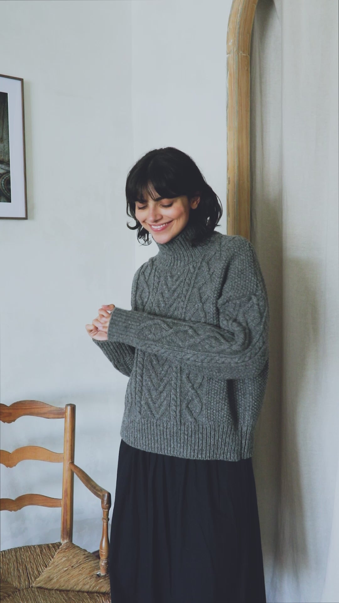 GWENAELLE Irish Cable Sweater in Merino Wool - Ash Grey | L'Envers