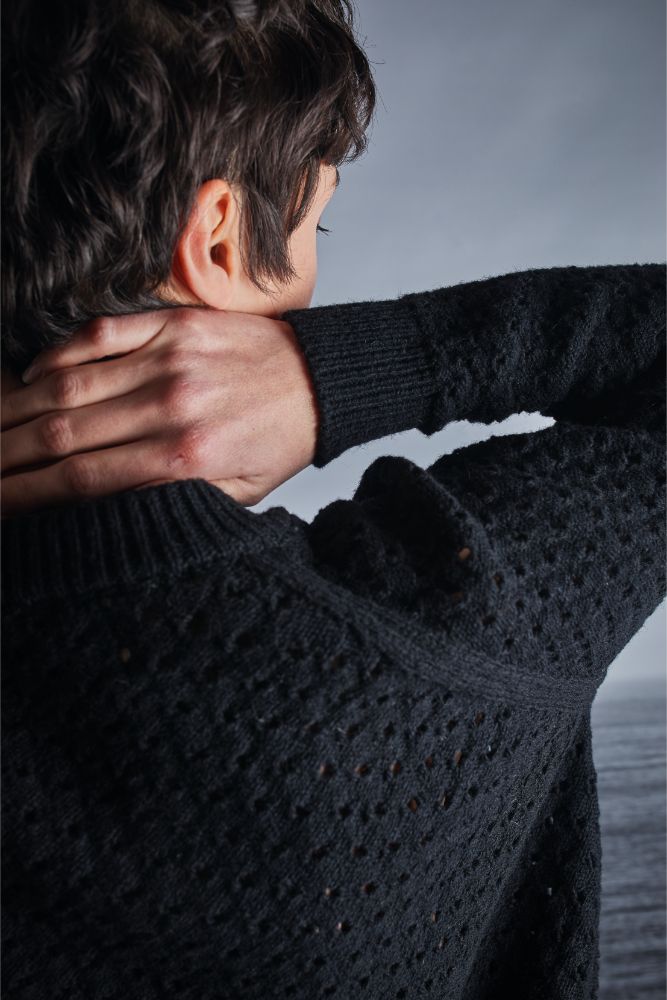 FLORENCE open weave sweater in black - 100% Cruelty Free Merino Wool - L'Envers