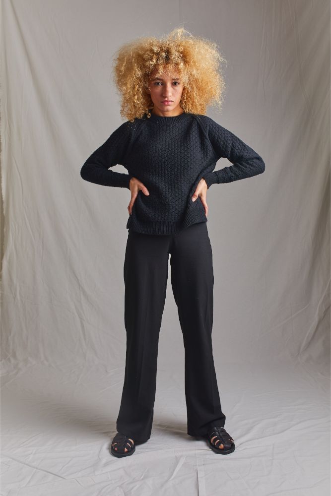 FLORENCE open weave sweater in black - 100% Cruelty Free Merino Wool - L'Envers