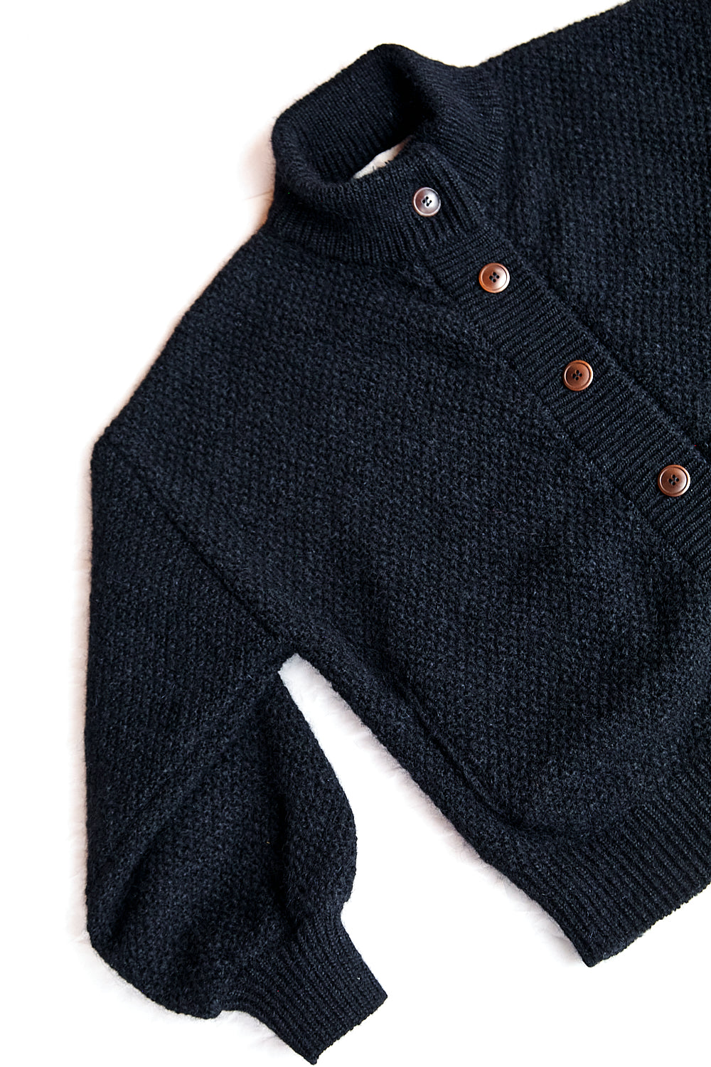 GEORGE Veste cardigan à col montant en laine mérinos-mohair - Noir