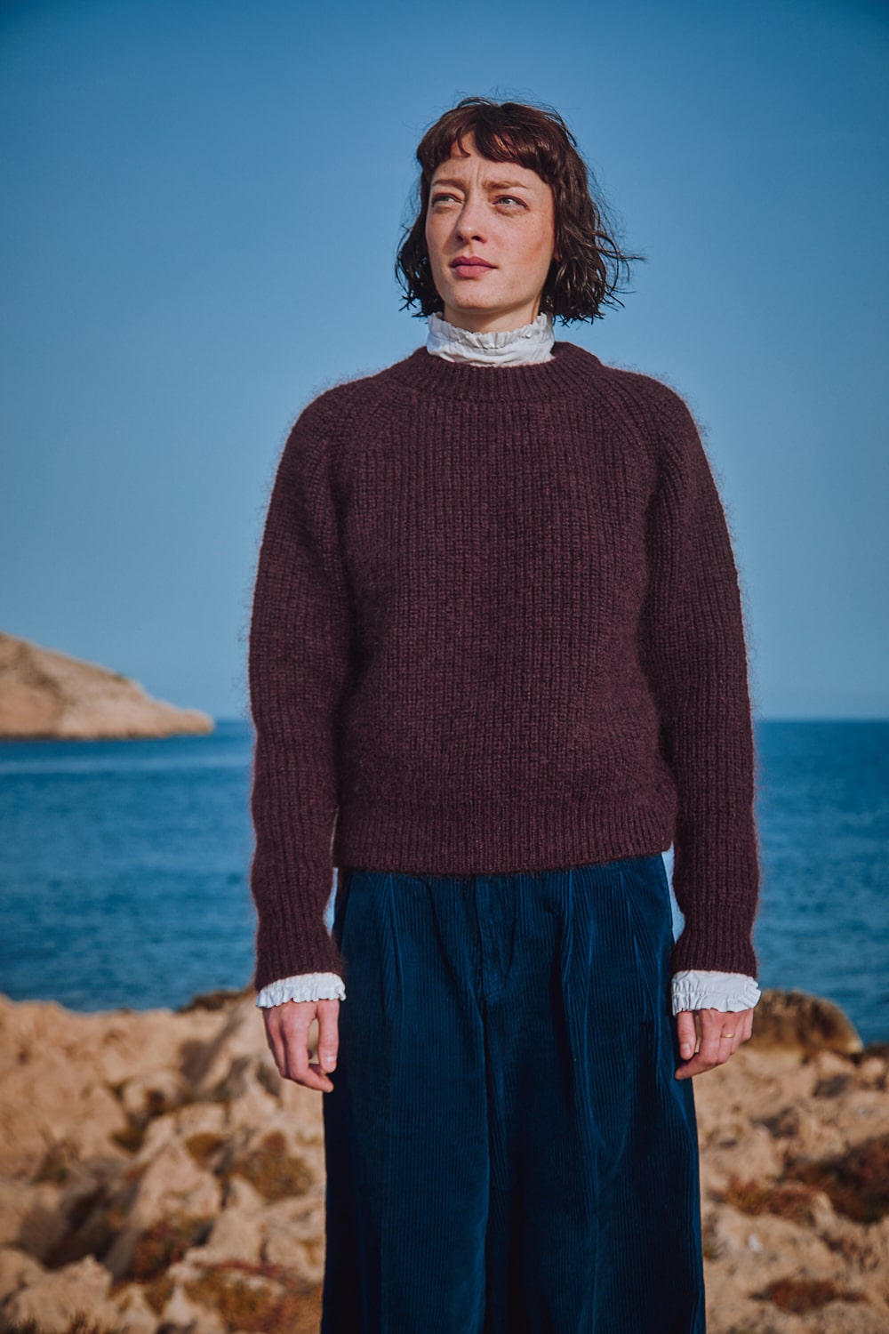 AGNÈS Pull raglan en laine mérinos et mohair - prune