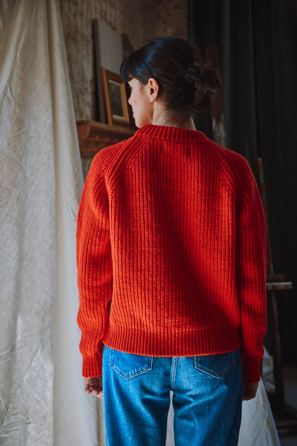 AGNES Col rond Pull - 100% Laine mérinos sans cruauté en rouge - Cardigan en laine mérinos espagnole - L'Envers