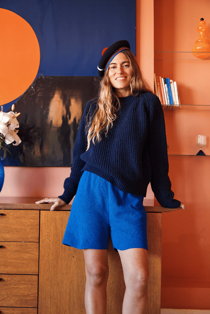 AGNES Col rond Pull - 100% Laine mérinos sans cruauté en Bleu marine Bleu - Cardigan en laine mérinos espagnole - L'Envers