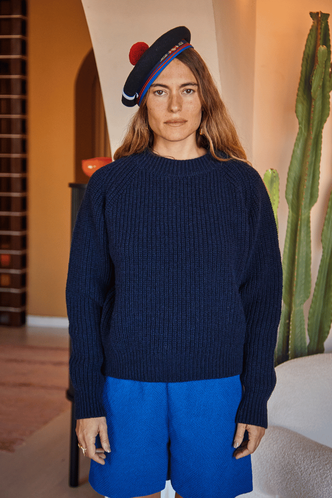 AGNES Col rond Pull - 100% Laine mérinos sans cruauté en Bleu marine Bleu - Cardigan en laine mérinos espagnole - L'Envers