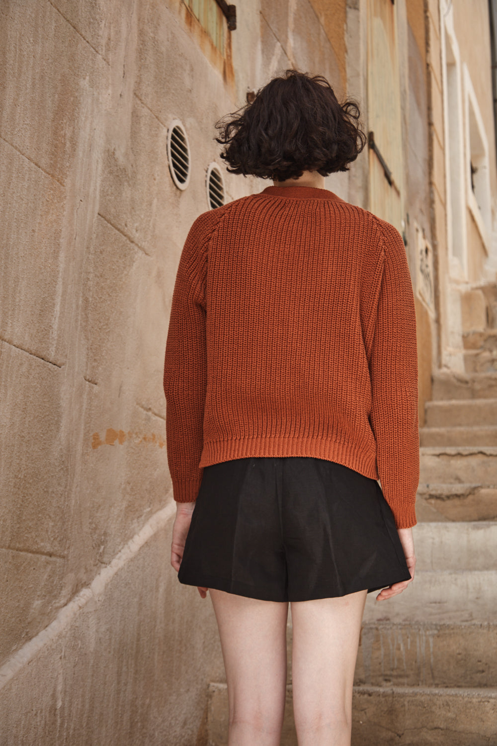 ANNA Cardigan à col V en coton biologique - Terracotta