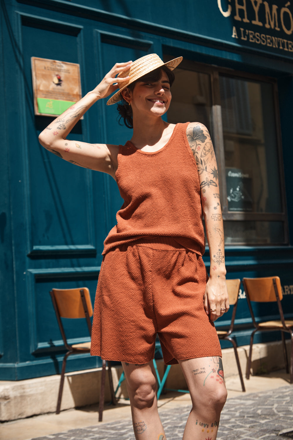 BILLIE Short en coton biologique - Terracotta