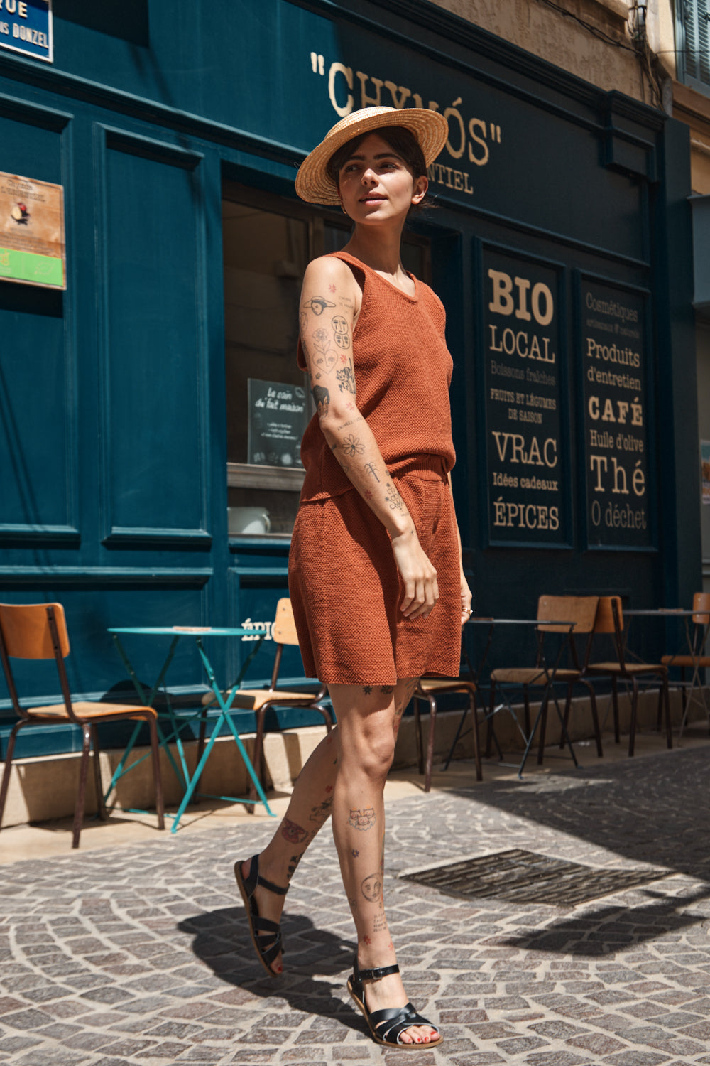 BILLIE Short en coton biologique - Terracotta