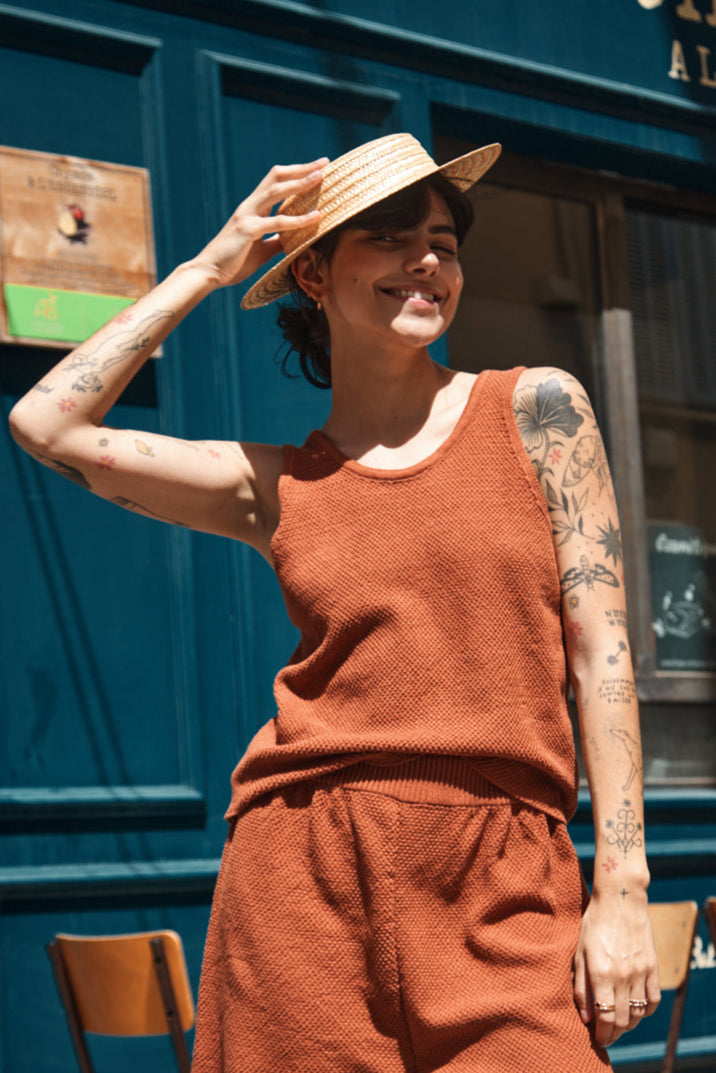 LARA Débardeur en coton biologique - Terracotta