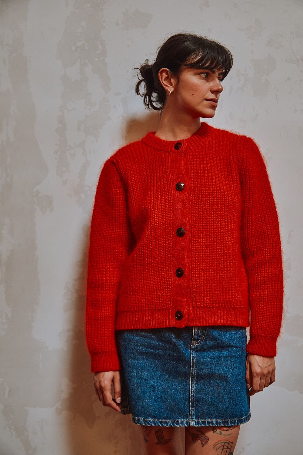 Cardigan CHARLOTTE en rouge - Mohair et laine mérinos sans cruauté - L'Envers