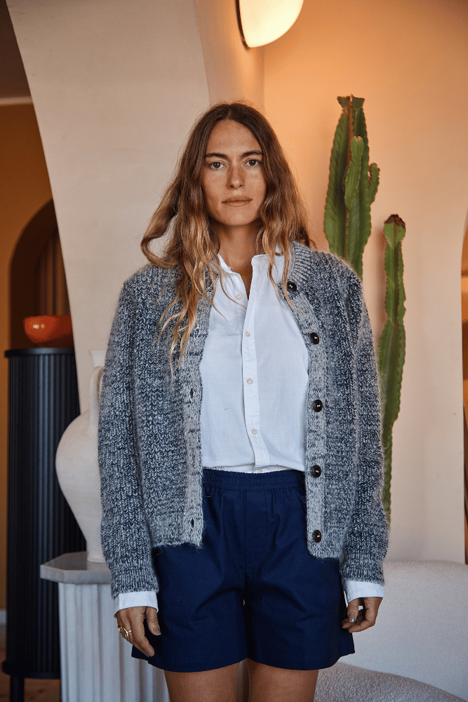 Cardigan CHARLOTTE en bleu chiné - Mohair et laine mérinos sans cruauté - L'Envers