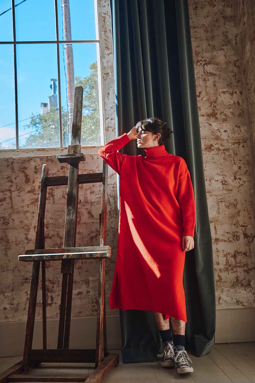 FREYA Robe en laine mérinos - Rouge