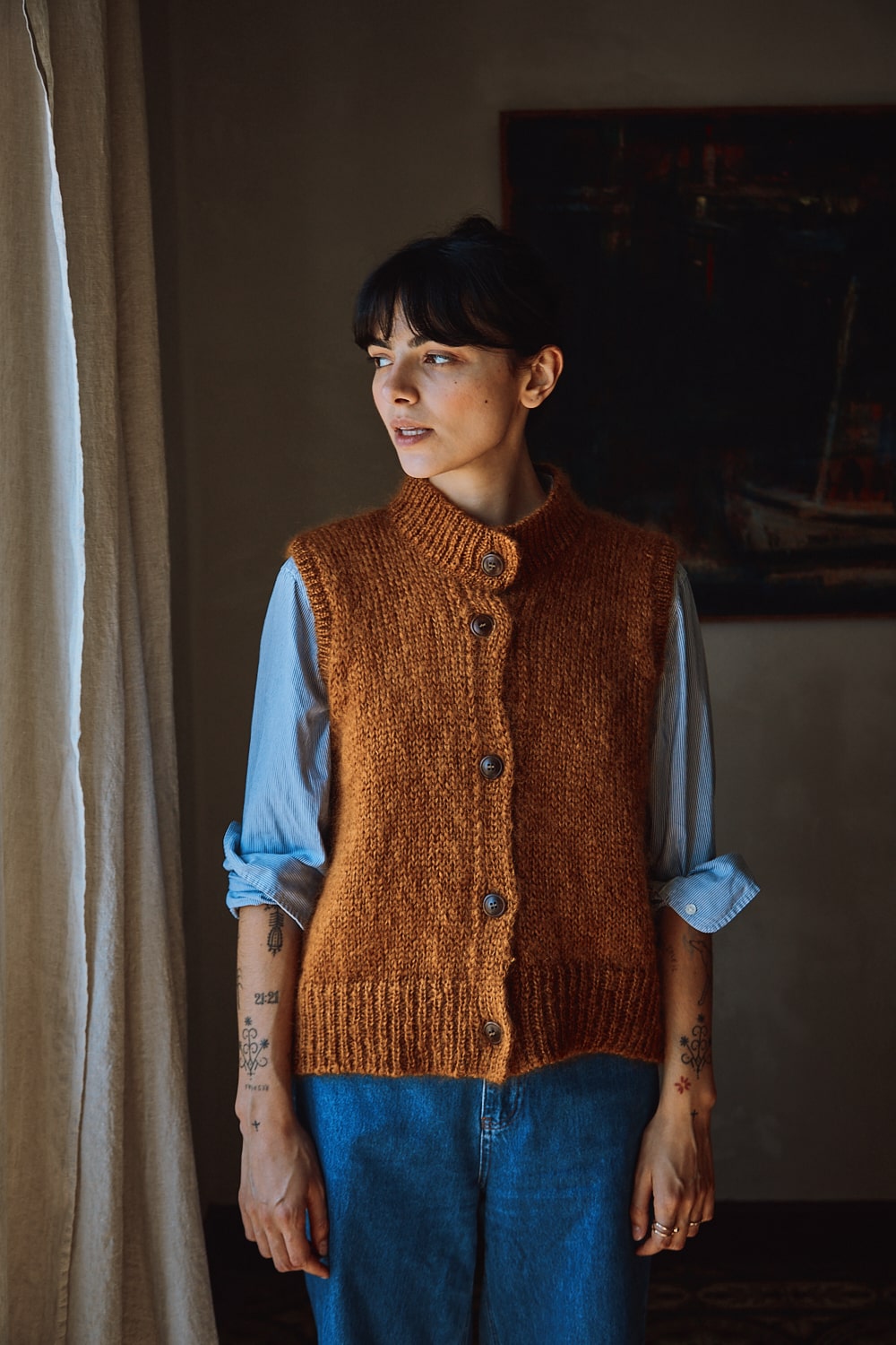 FRIDA Cardigan sans manches en mohair et soie - Ambre