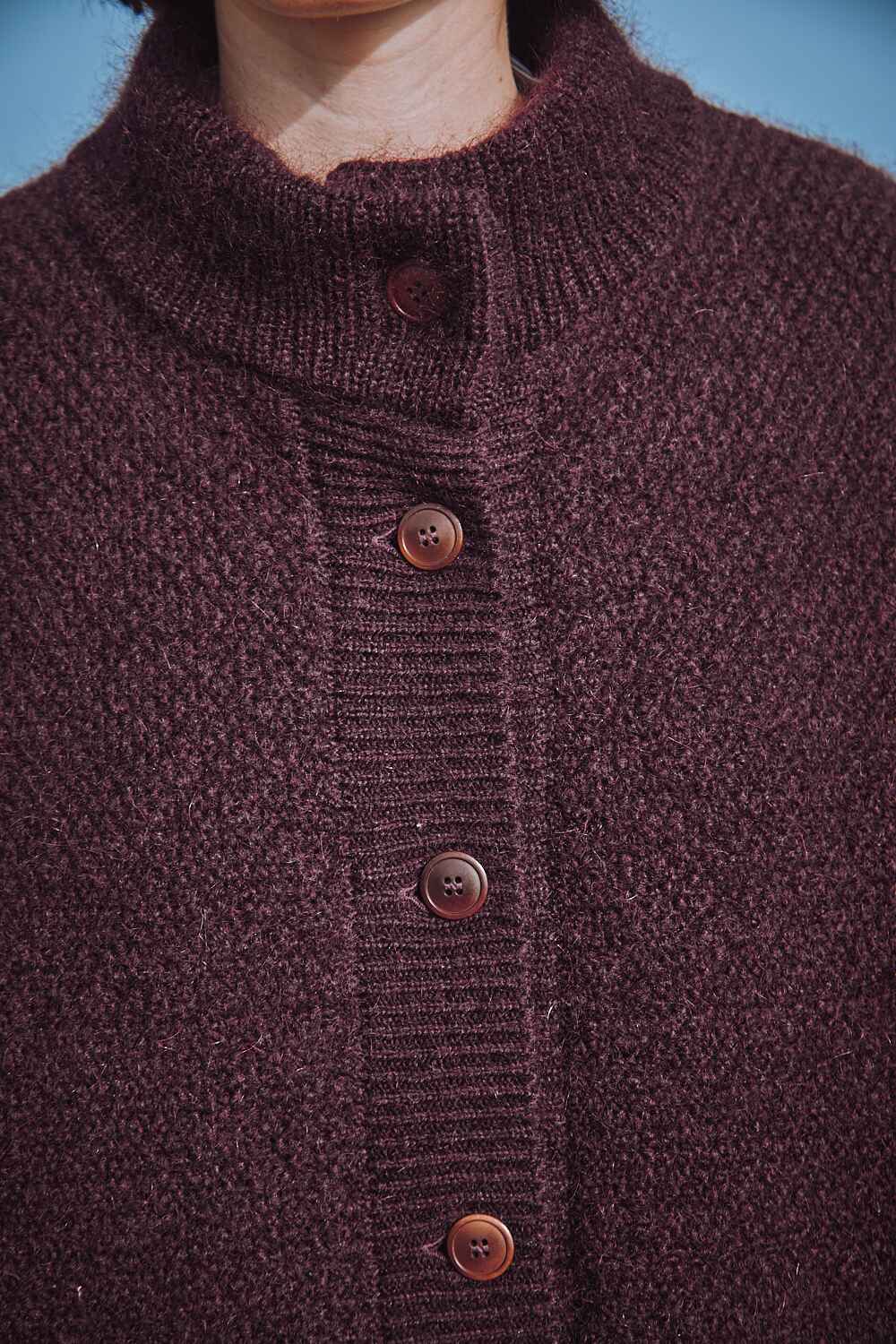 GEORGE Veste cardigan à col montant en prune - Laine naturelle mérinos-mohair - L'Envers