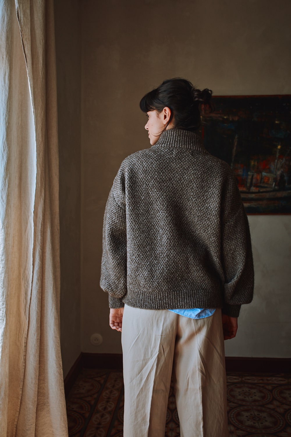 GEORGE Veste cardigan à col montant en yack-Laine mérinos - Marron - 100% maille durable - L'envers