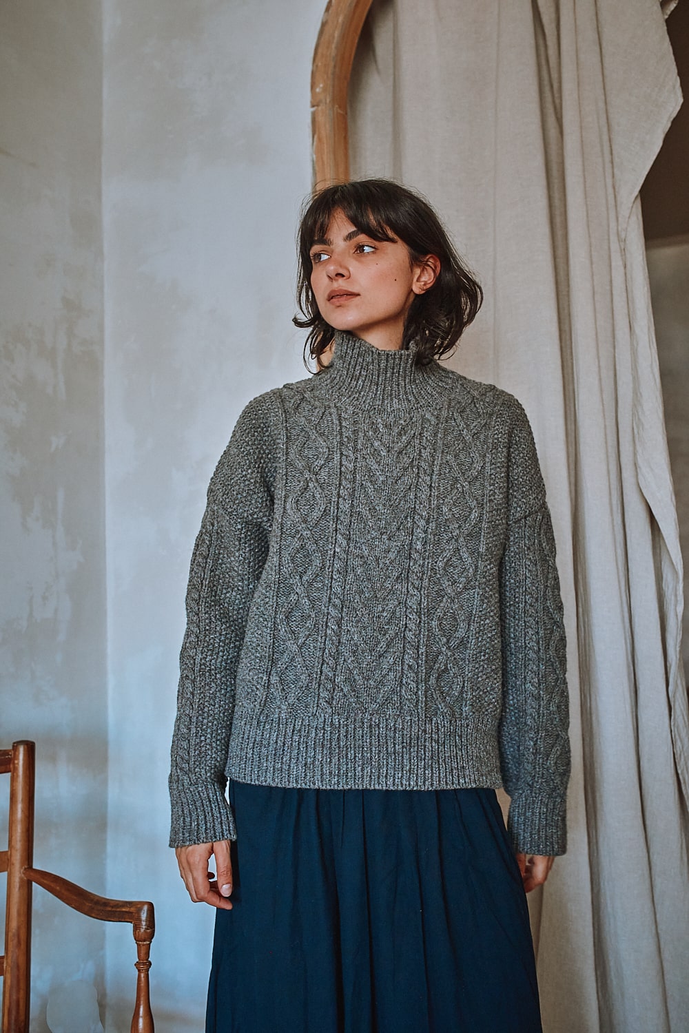 GWENAELLE Pull irlandais en laine mérinos - Gris cendré | L'Envers