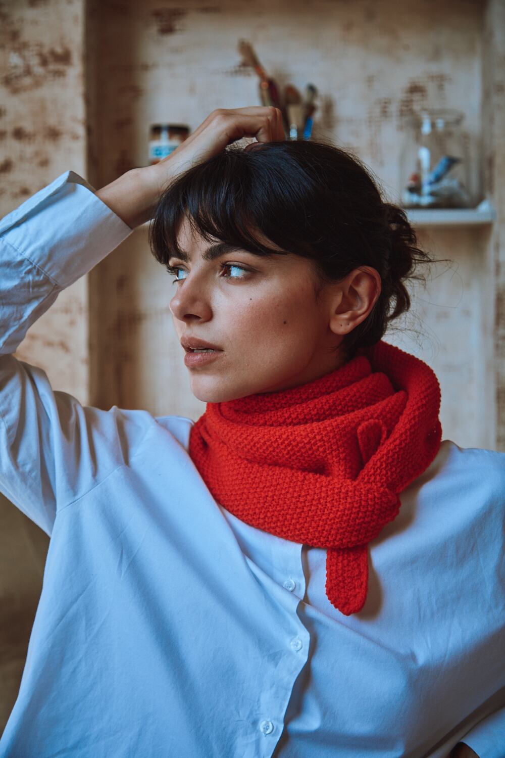 Bandana HORTENSE en rouge - 100% Laine mérinos sans cruauté - L'Envers