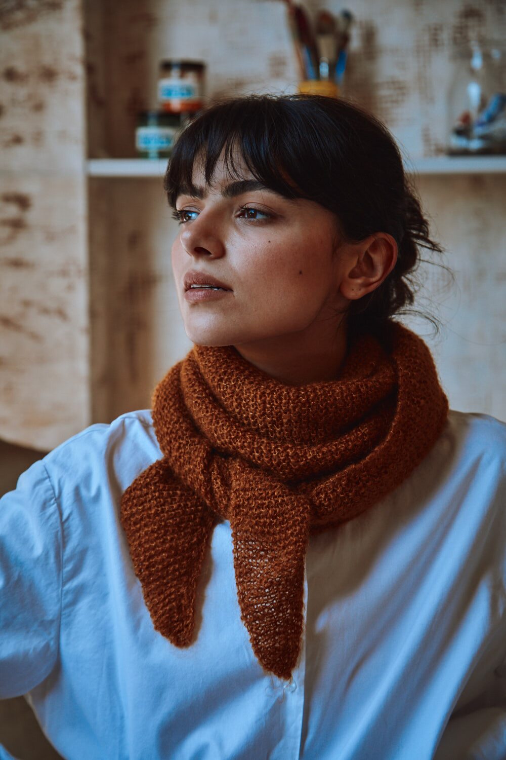 Bandana HORTENSE en Mohair et soie - Ambre