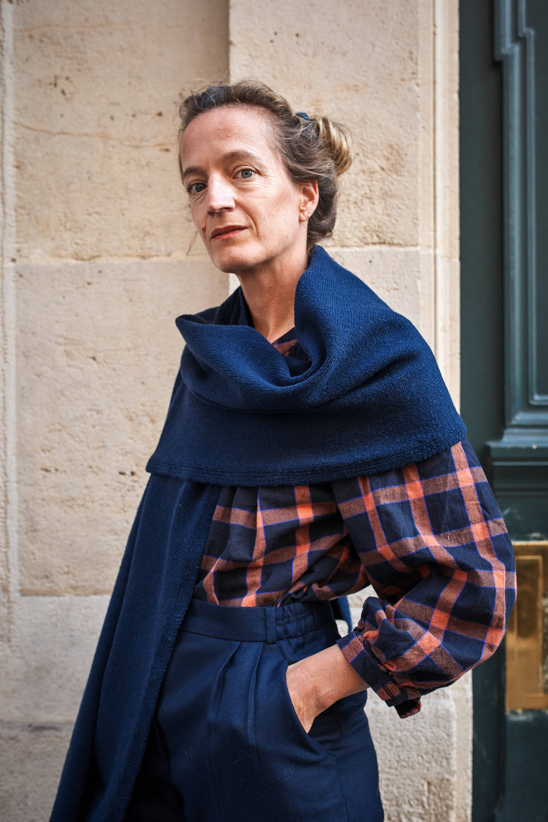 SOLANGE Méga Écharpe en laine mérinos - Bleu marine