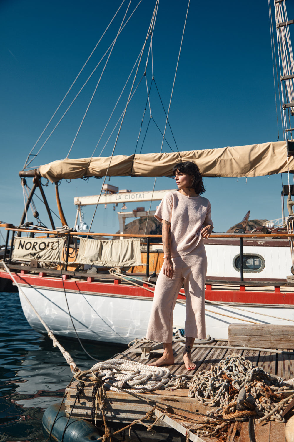 LOUISA Pantalon en coton biologique - Rose poudré