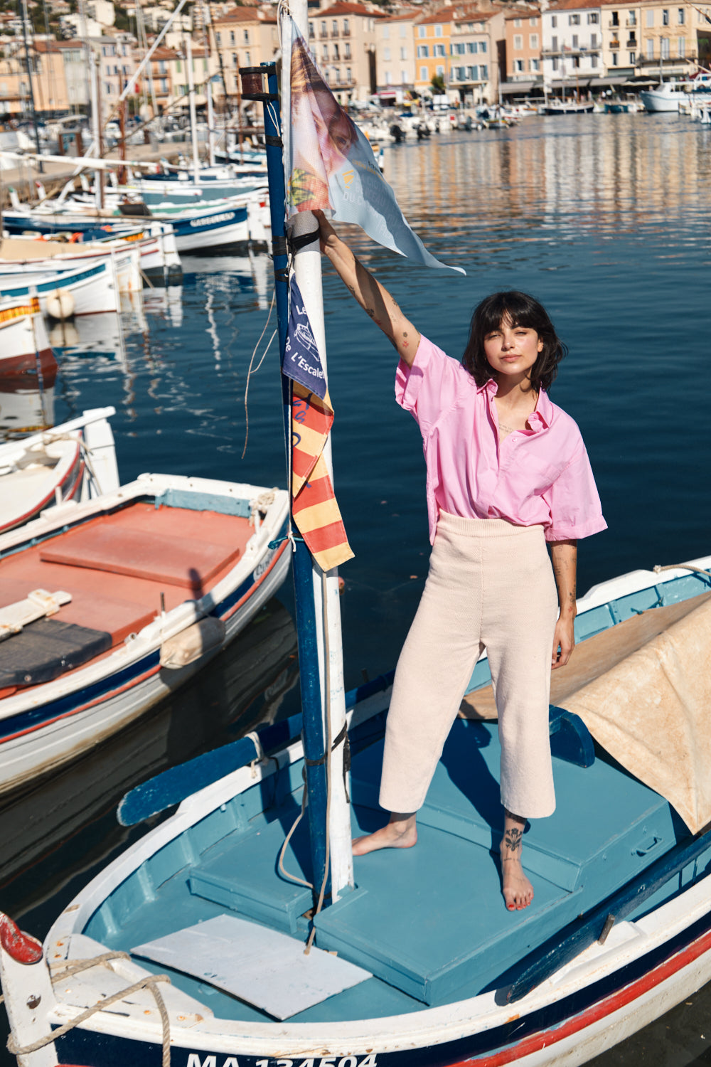 LOUISA Pantalon en coton biologique - Rose poudré