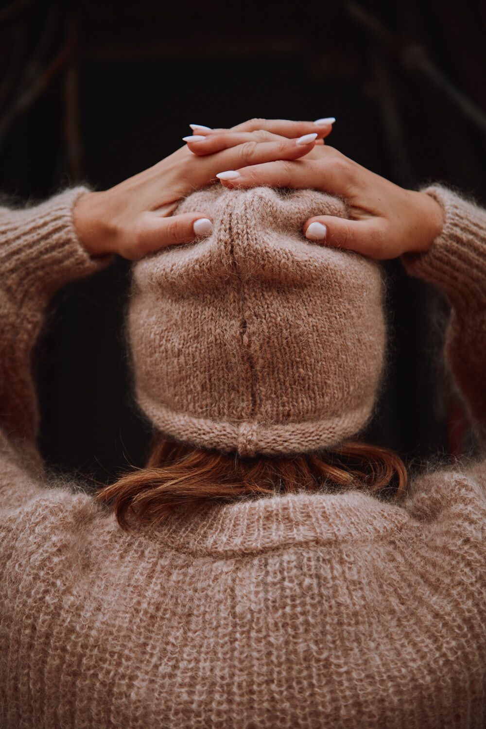 Bonnet roulé MARION en laine mohair - Rose clair